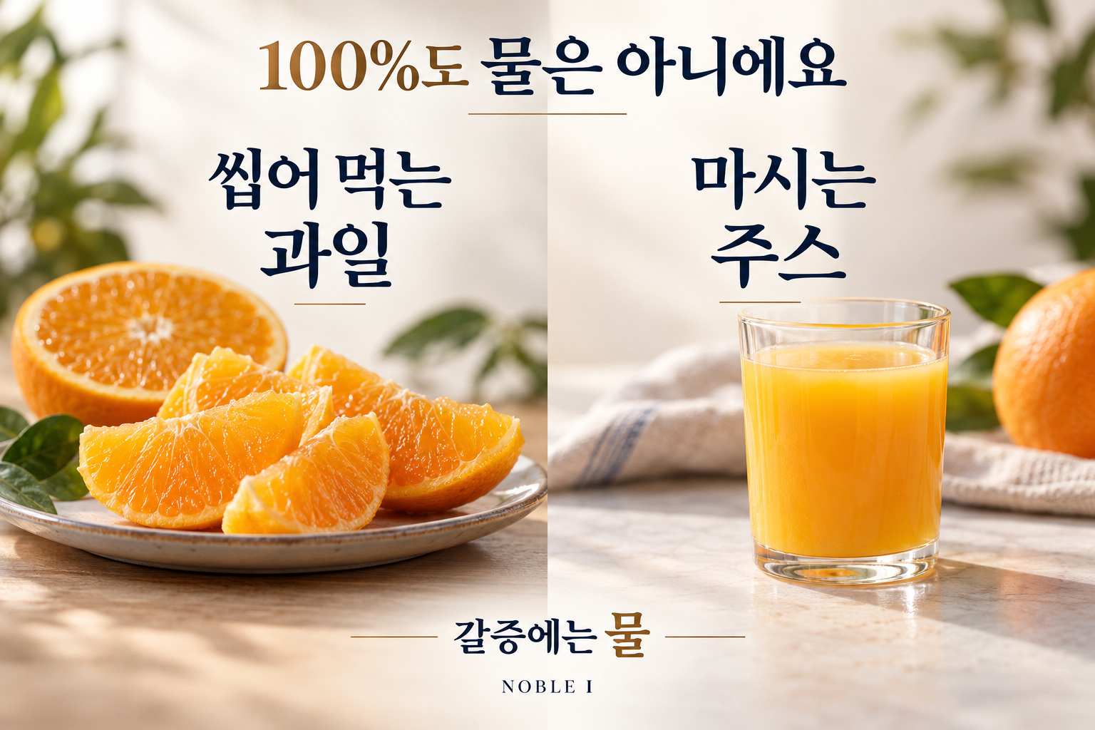 과일과 주스의 차이 및 갈증에는 물을 선택하는 인포그래픽