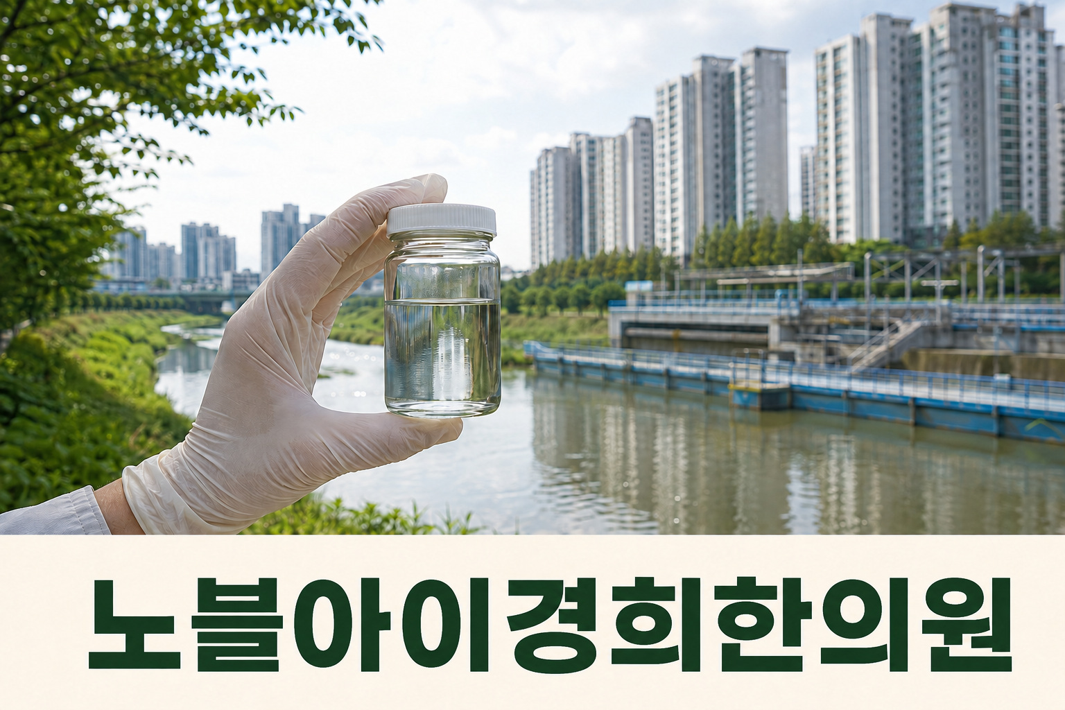 환경 시료 연구를 설명하는 용기와 도시 주거지역의 예시 장면