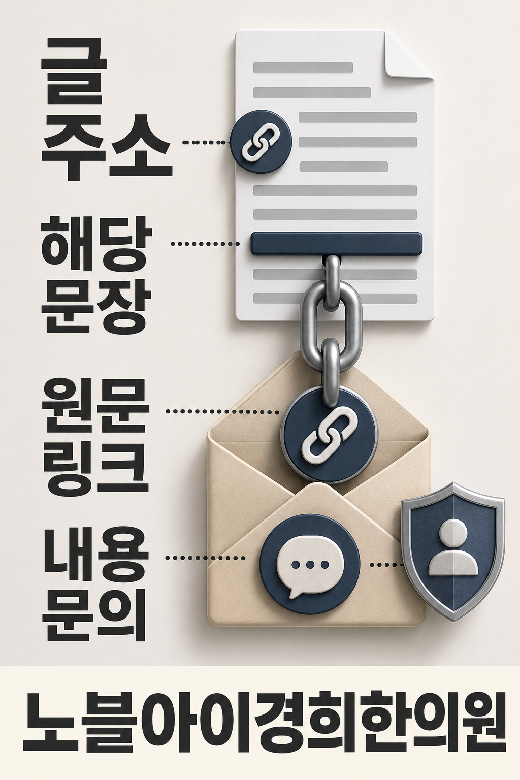 글 주소와 해당 문장, 원문 링크를 하나의 내용 문의로 연결한 그림