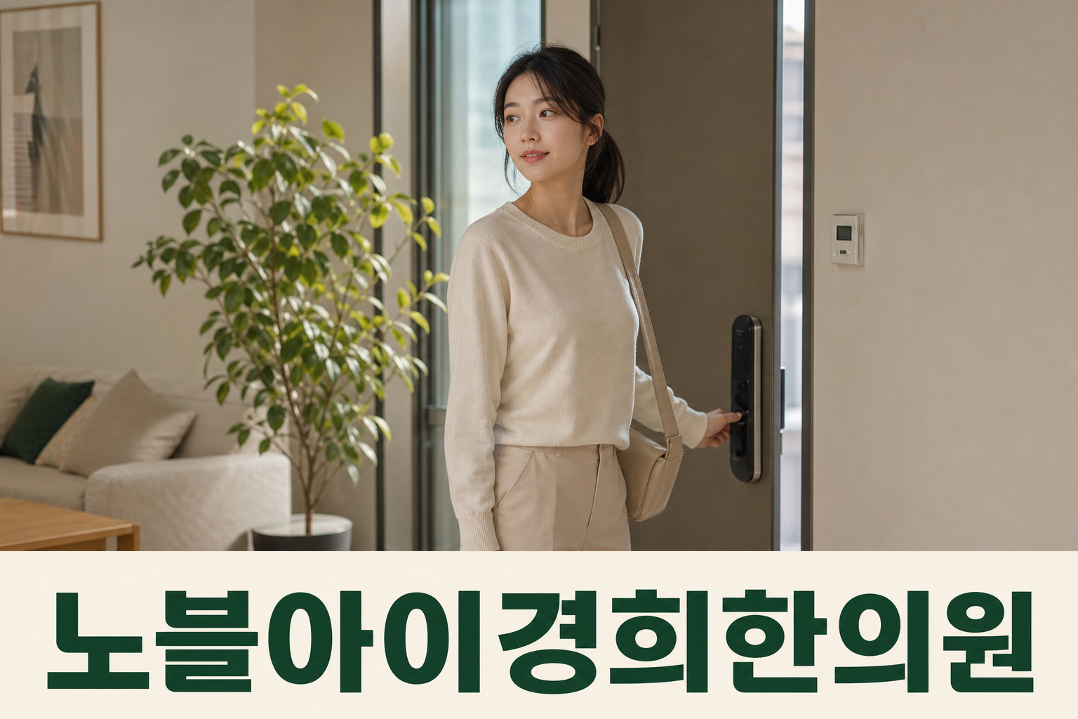 일상복을 입고 가방을 메어 짧은 외출을 시작하는 성인