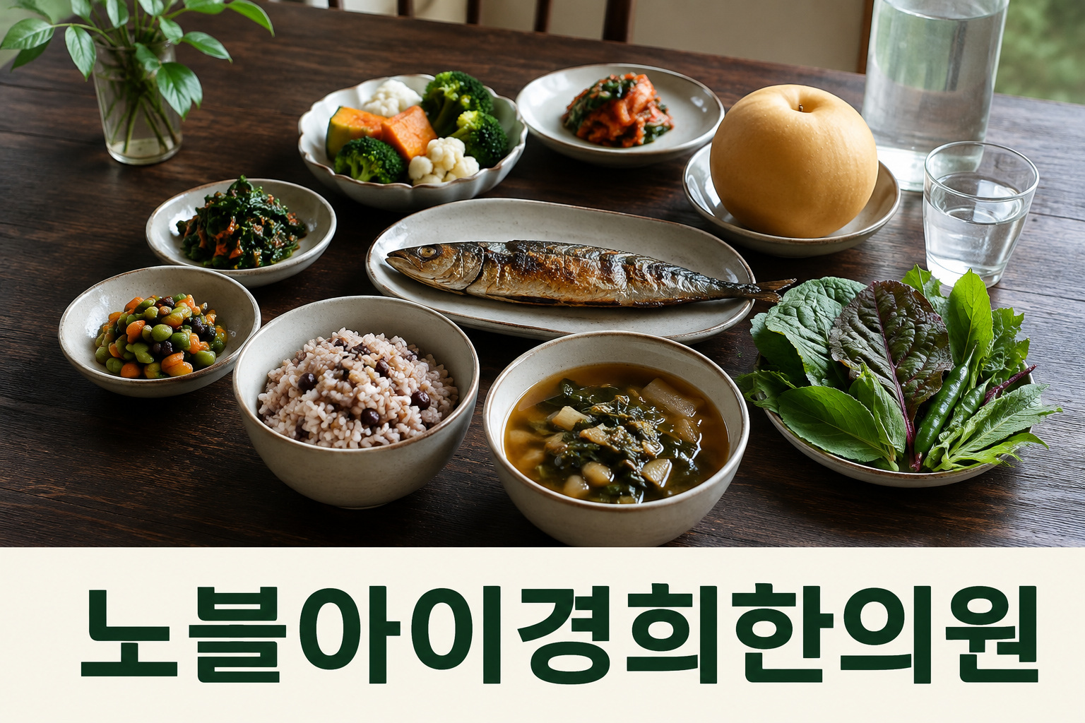 잡곡밥·생선·콩·채소·과일로 구성한 다양한 식재료의 한 끼