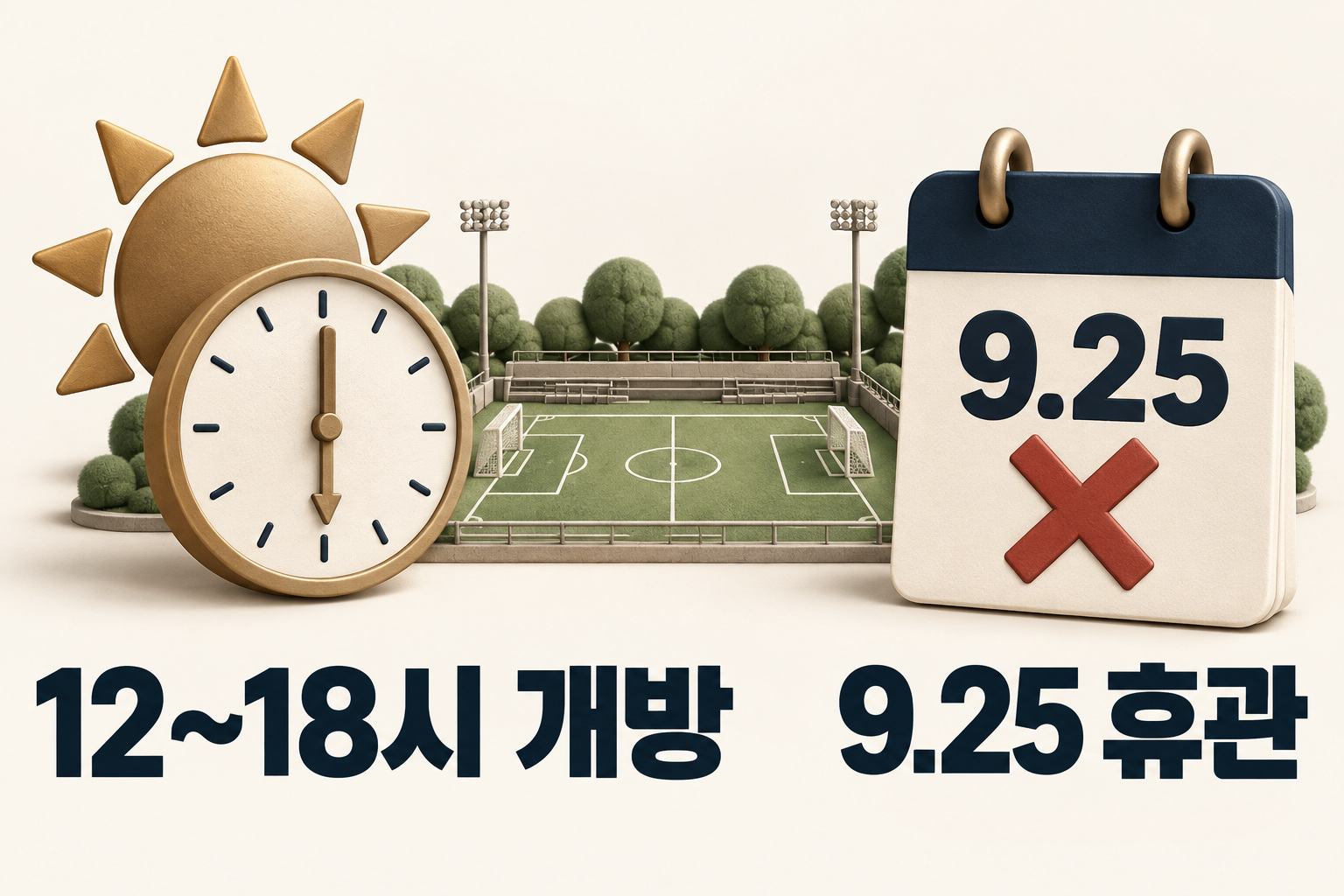 여울공원 축구장 12~18시 자유개방과 9월25일 휴관을 나눠 표시한 일정 안내 그림