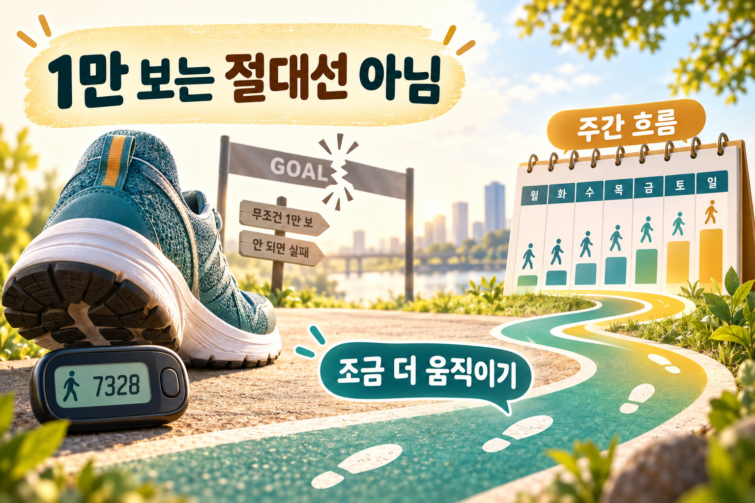 1만 보는 절대선이 아니며 현재보다 조금 더 움직이는 주간 흐름을 보여 주는 인포그래픽