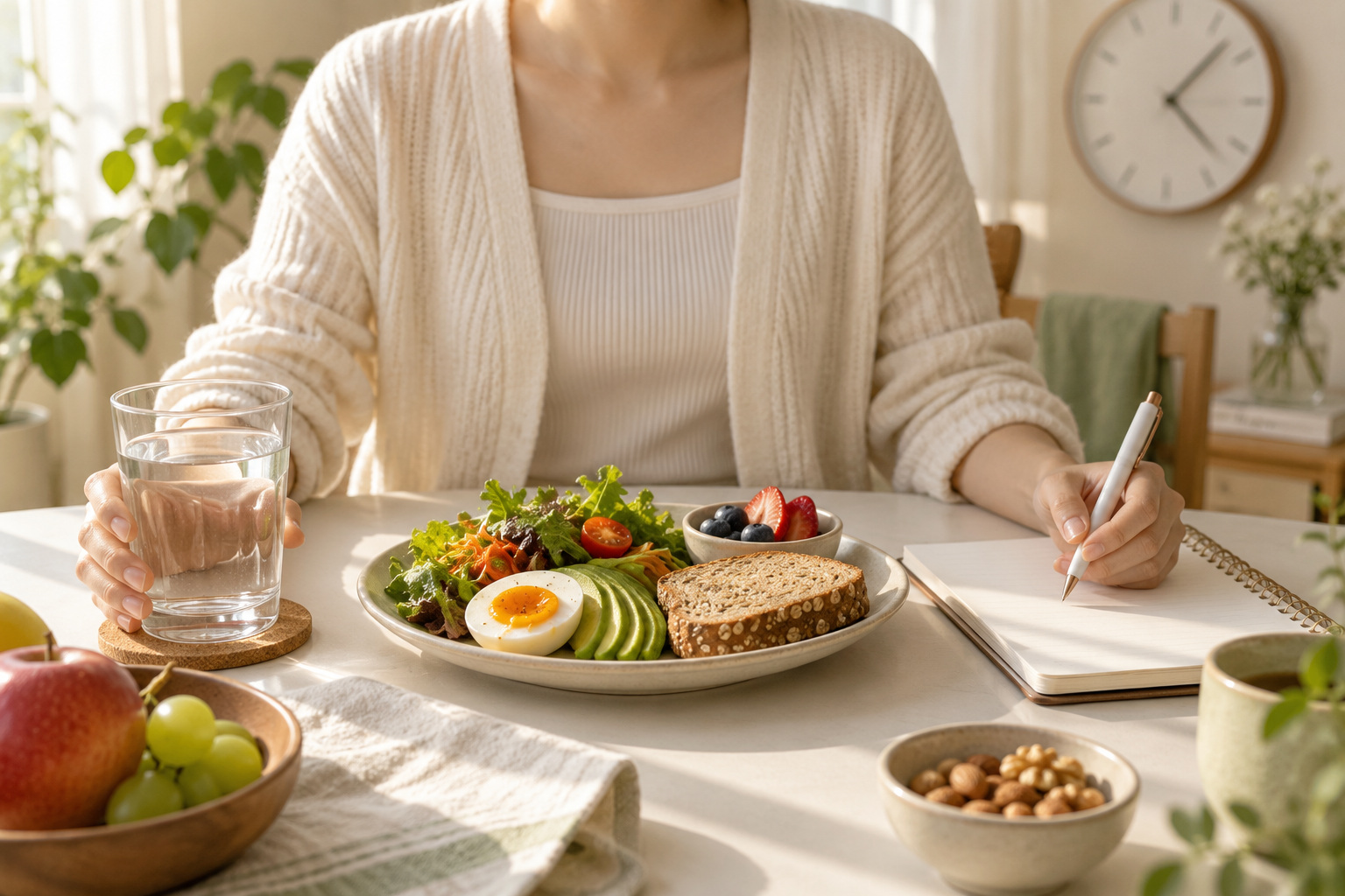 아침 식사 여부와 점심·간식·저녁의 하루 식사 흐름을 기록하는 비식별 성인